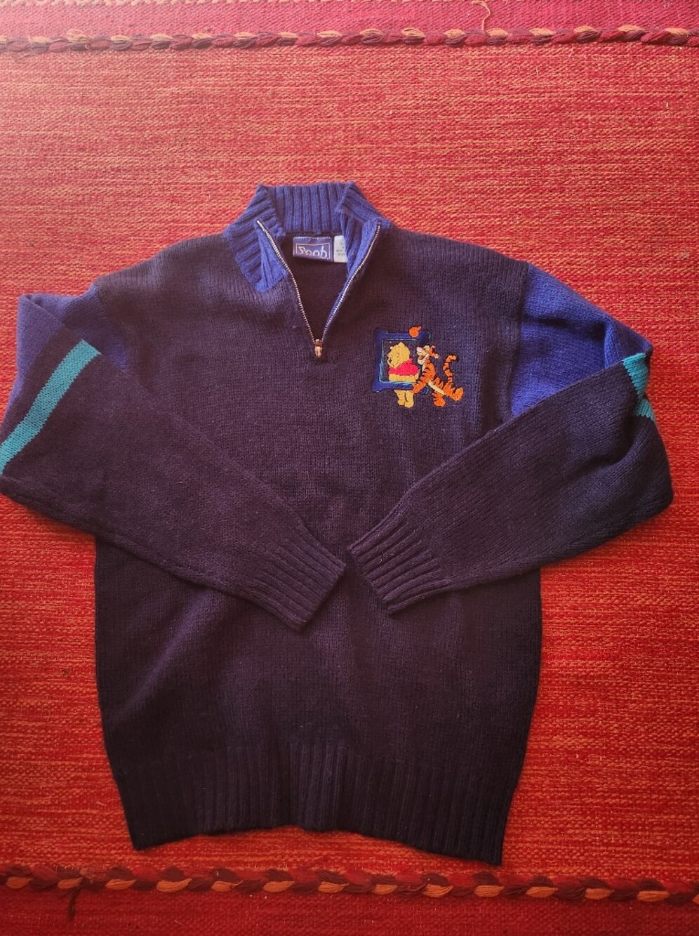 Navy Half-Zip Sweater with Tigger Embroidery